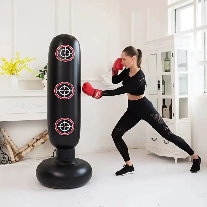 image-Inflatable PVC Punching Bag - Black Household Boxing Column