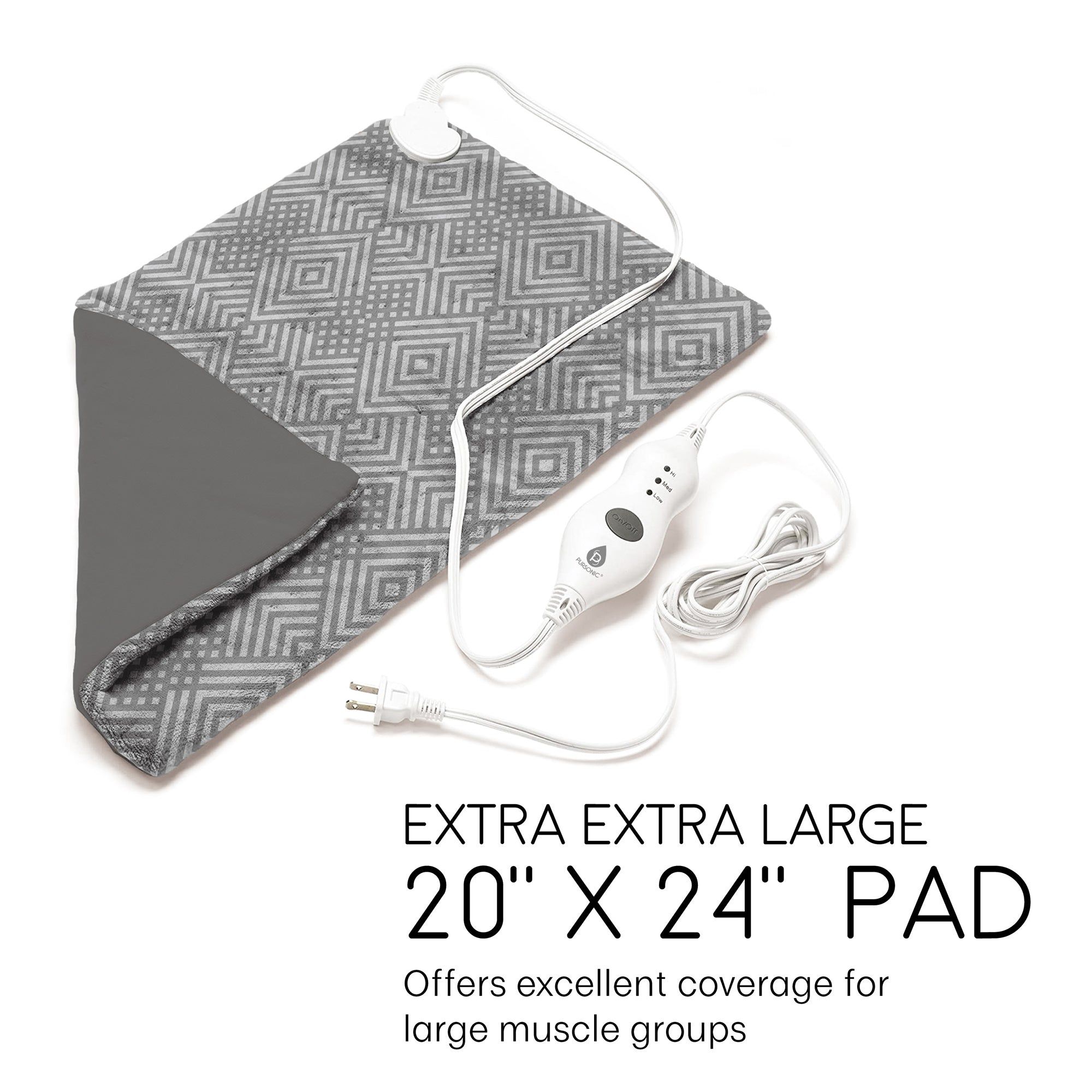 image-Extra Large Electric Heating Pad - 3 Heat Settings & Soft Microfiber