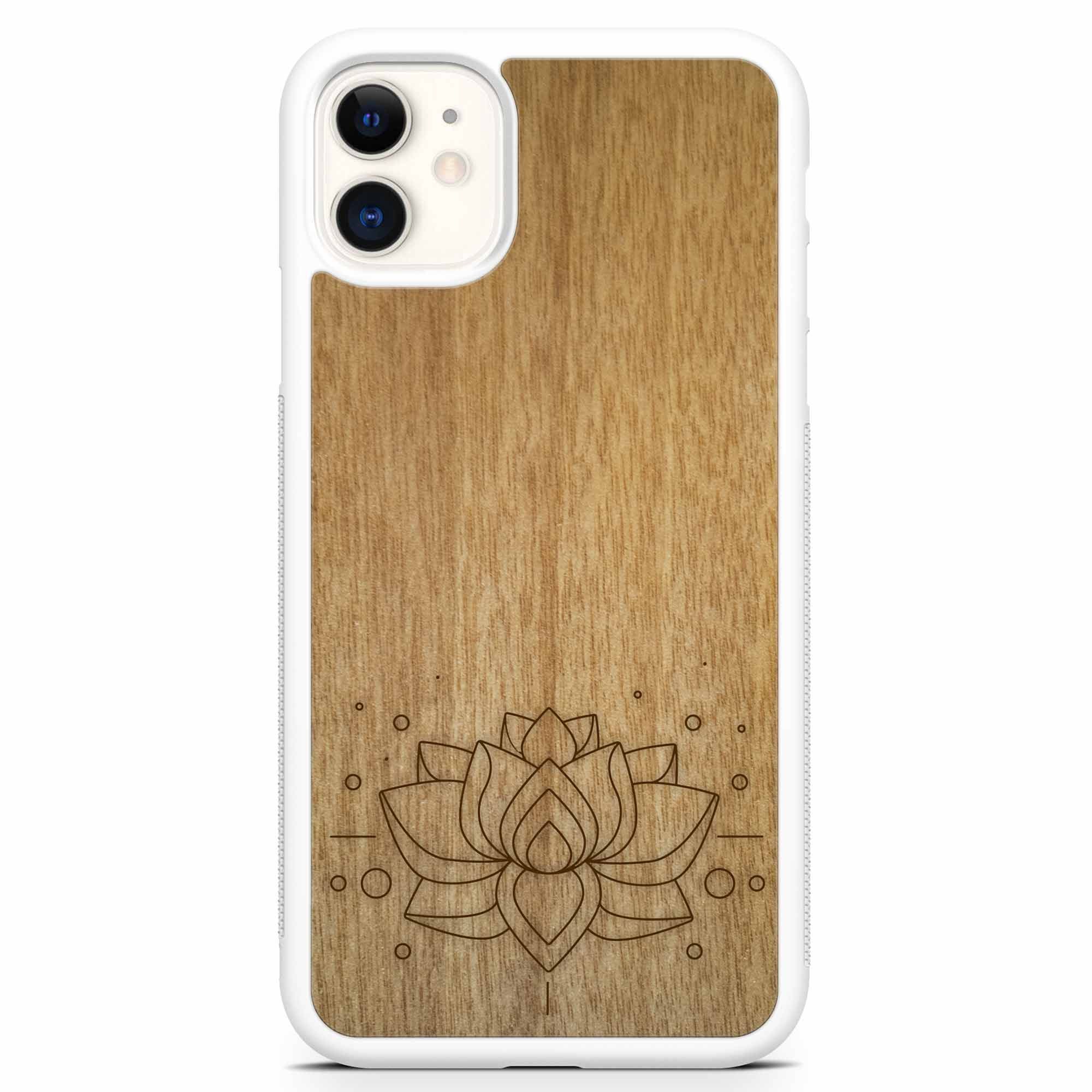 image-Lotus Flower Engraved Wooden Phone Case - Tanganika Wood 