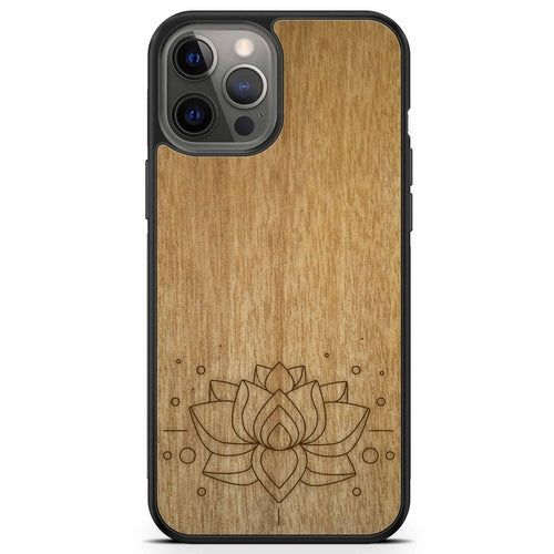 image-Lotus Flower Engraved Wooden Phone Case - Tanganika Wood 