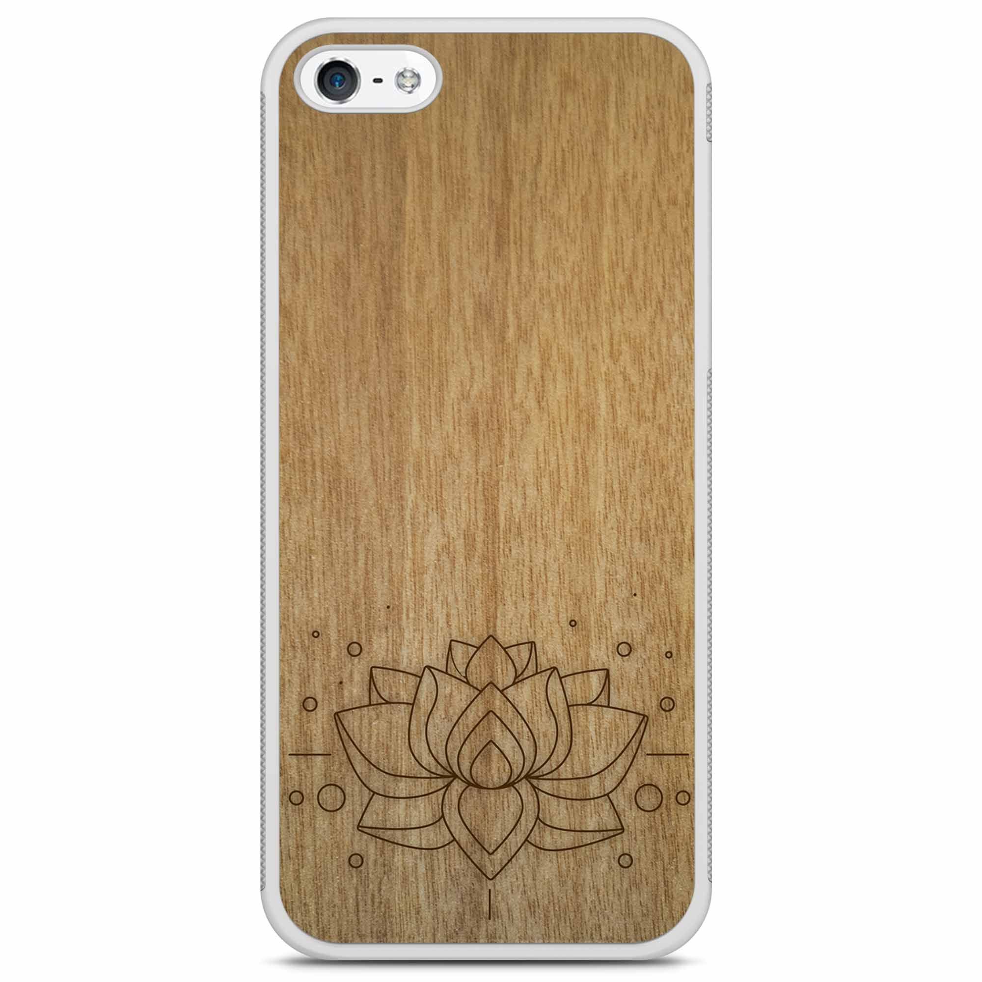 image-Lotus Flower Engraved Wooden Phone Case - Tanganika Wood 