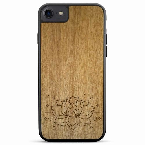 image-Lotus Flower Engraved Wooden Phone Case - Tanganika Wood 