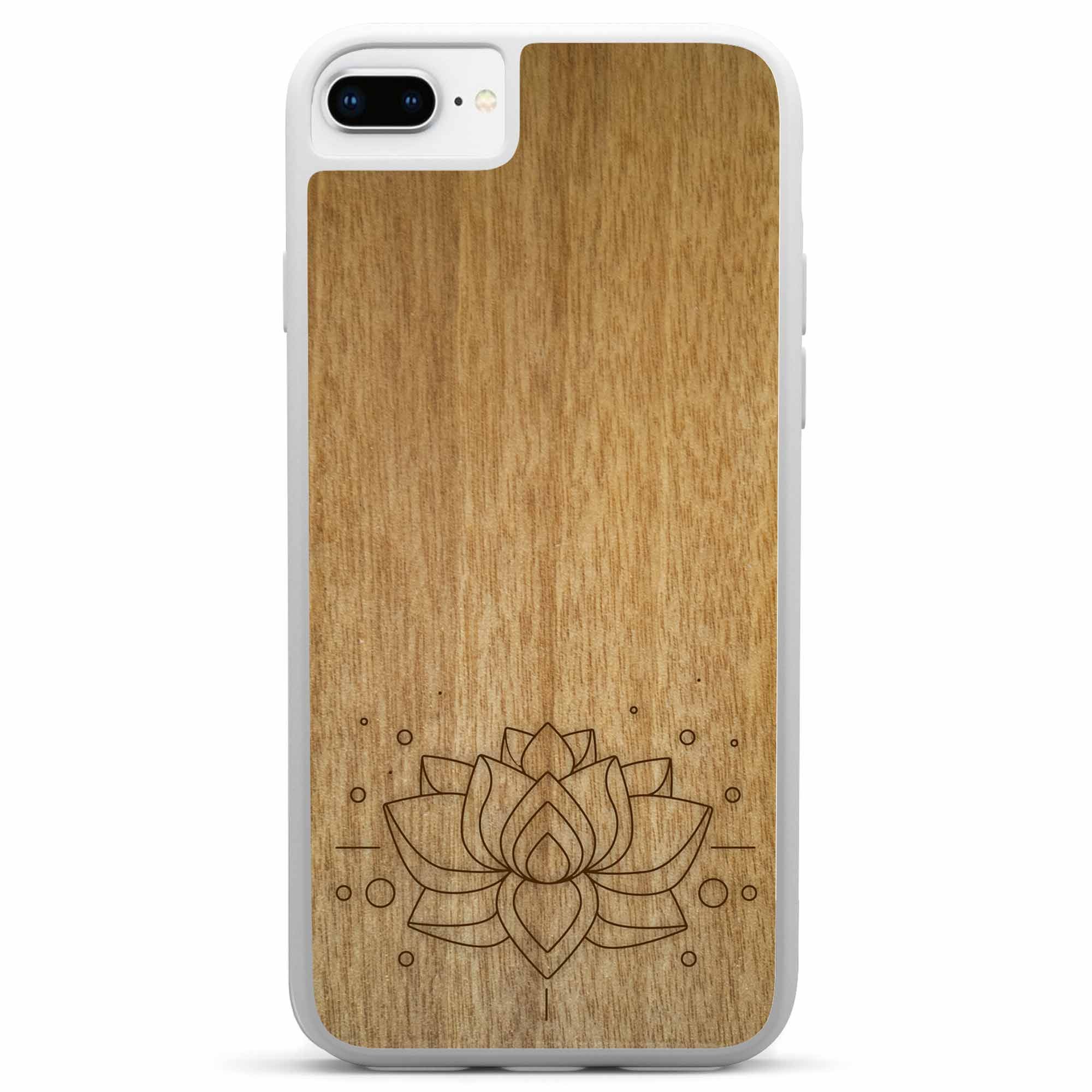 image-Lotus Flower Engraved Wooden Phone Case - Tanganika Wood 
