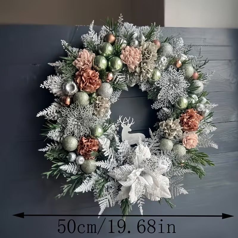 image-Winter Deer Pine Cones Lighted Christmas Wreath - 50cm 