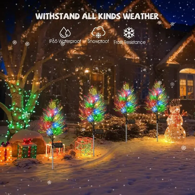 image-Set of 4 Solar Christmas Pine Lights - Multicolor 75cm