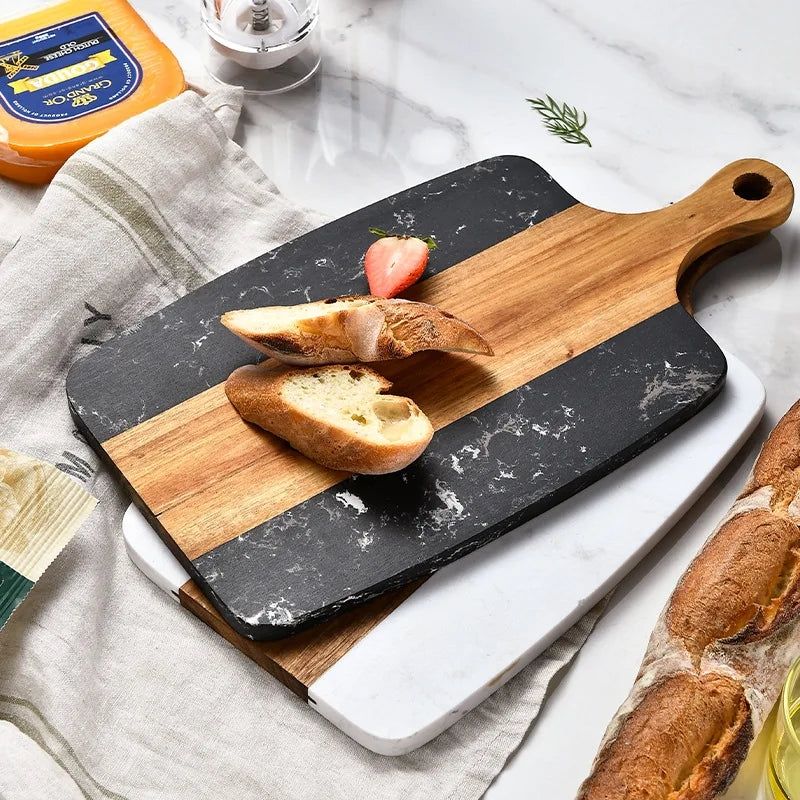 image-Acacia Wood and Marble Charcuterie Board - Double-Sided
