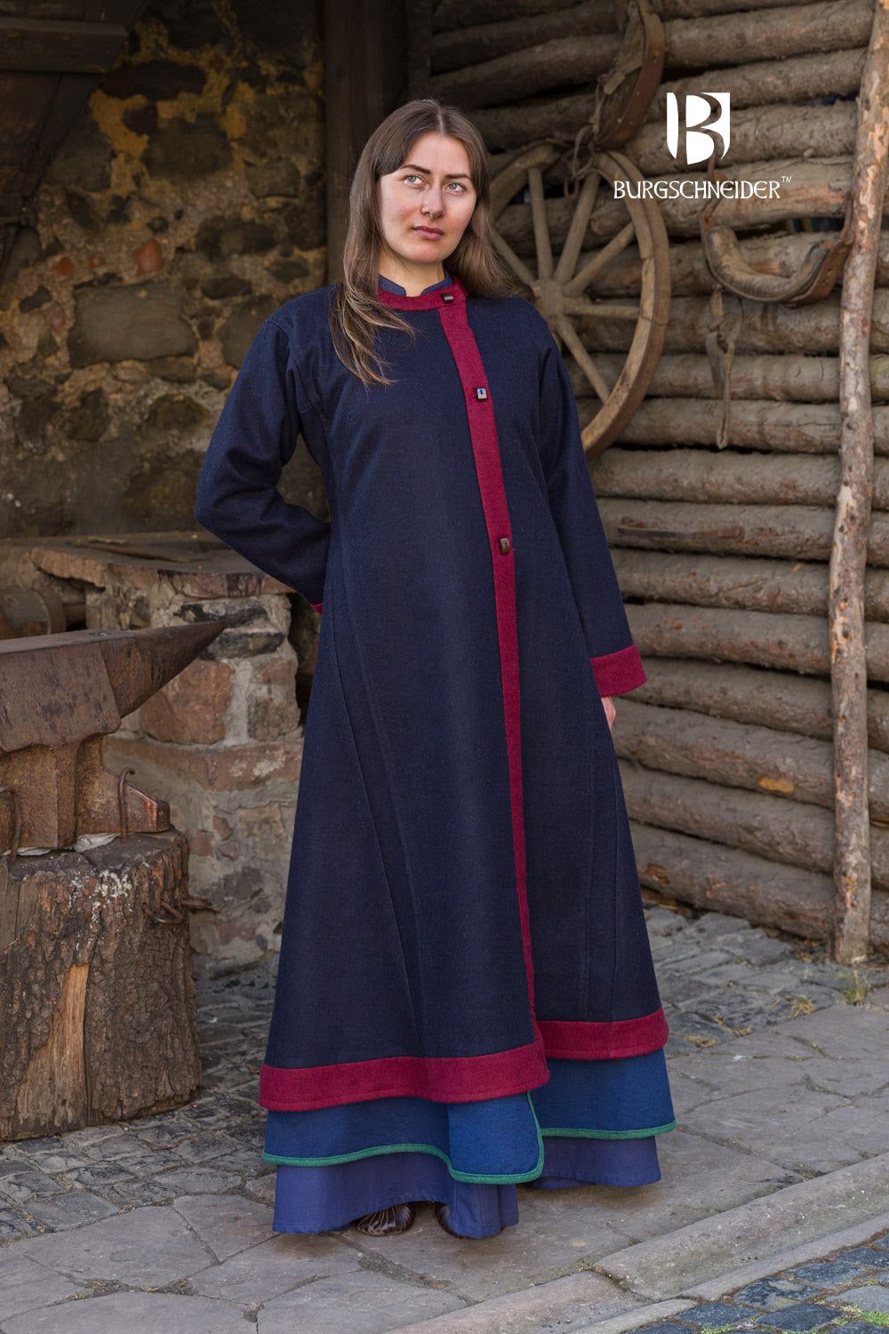 image-Kseniya Rus Coat - Blue/Red Historical Reenactment Jacket