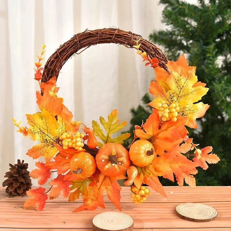 image-NNEOBA Fall Pumpkin Berry Maple Leaf Wreath - 32x45cm
