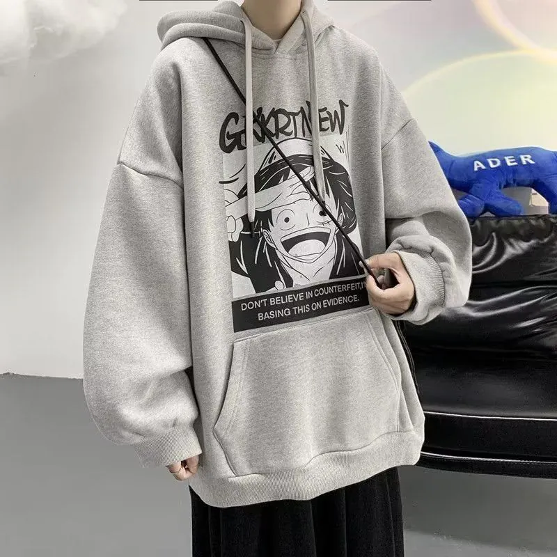 image-One Piece Men's Hooded Sweatshirt - Loose Fit Pullover