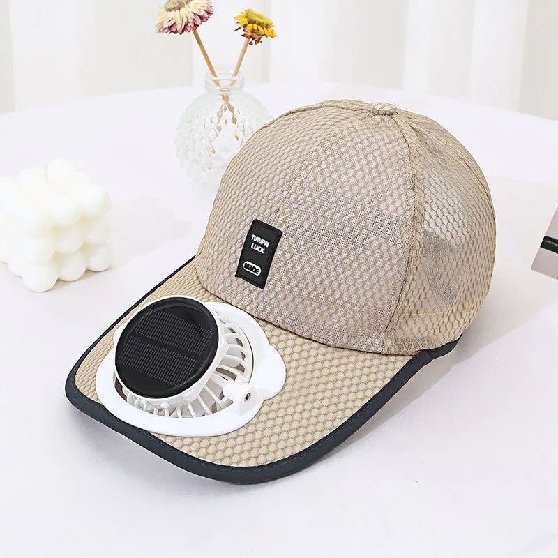 image-Summer Breathable Mesh Hat Solar Fan Sun Protection 