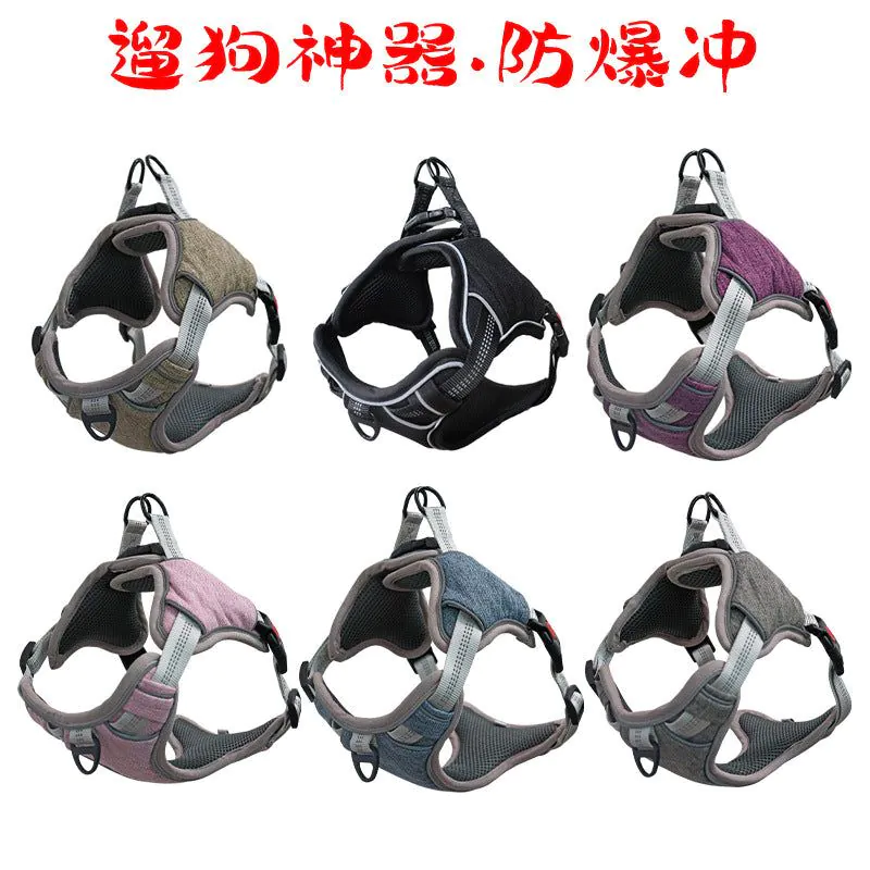 image-Dog Harness - Reflective Adjustable Chest Strap Black XL