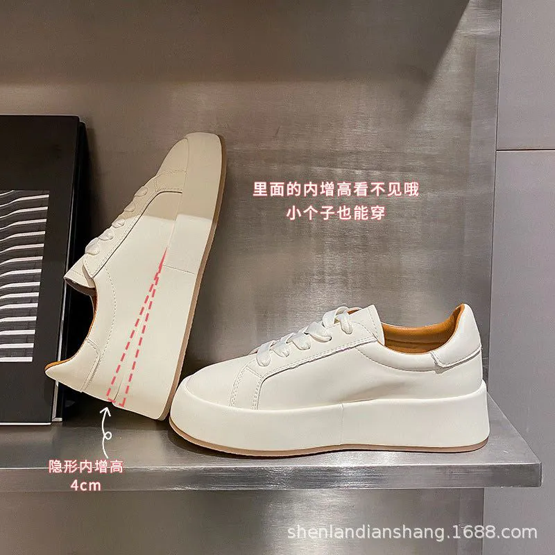 image-White Leather Height Increasing Sneakers - Women