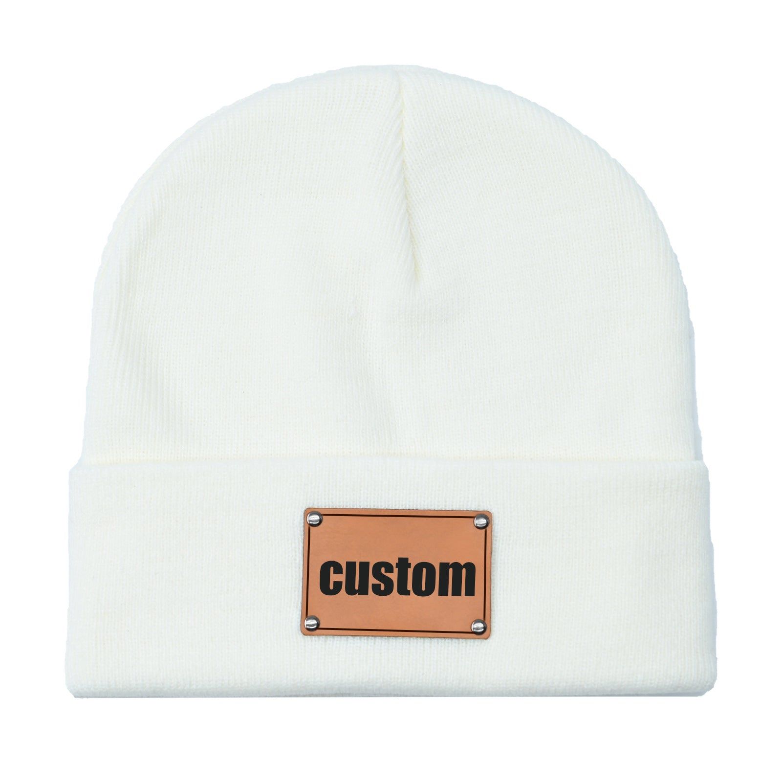 image-Engraved Knitted Beanie - Brown Acrylic L