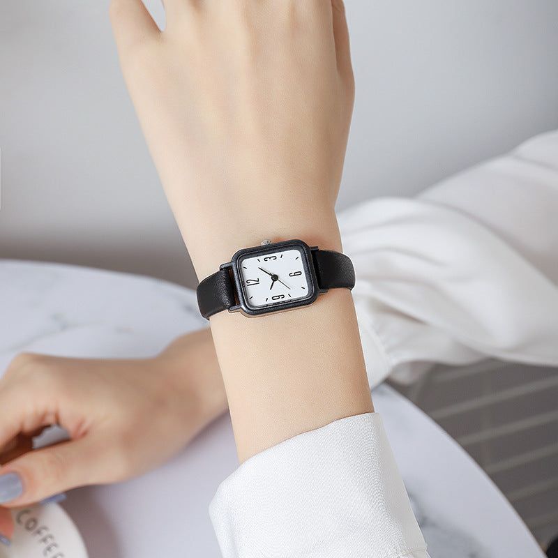 image-Retro Compact Square Quartz Watch - Simple Temperament All-Match