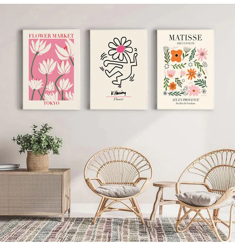 image-Canvas Flower Painting Triptych - Modern 60x90cm