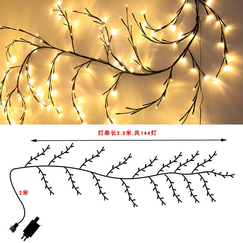 image-LED Rattan Decorative Light String - Warm White 144 LED Beads 