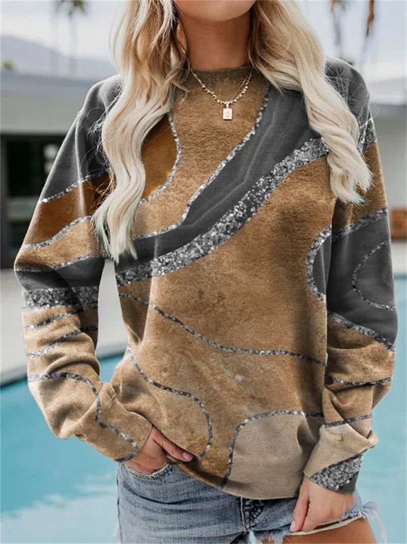 image-Casual Geometric Loose Print Long-Sleeve Sweater - 5XL, Polyester