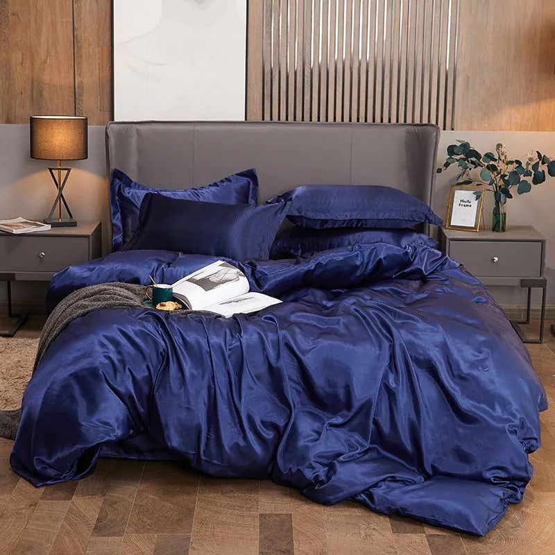 image-4-Piece Ice Silk Bedding Set - Pink Silver Gray