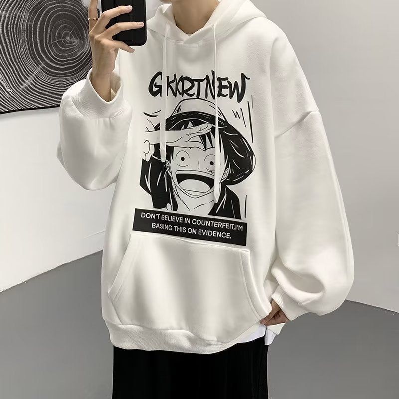 image-One Piece Men's Hooded Sweatshirt - Loose Fit Pullover