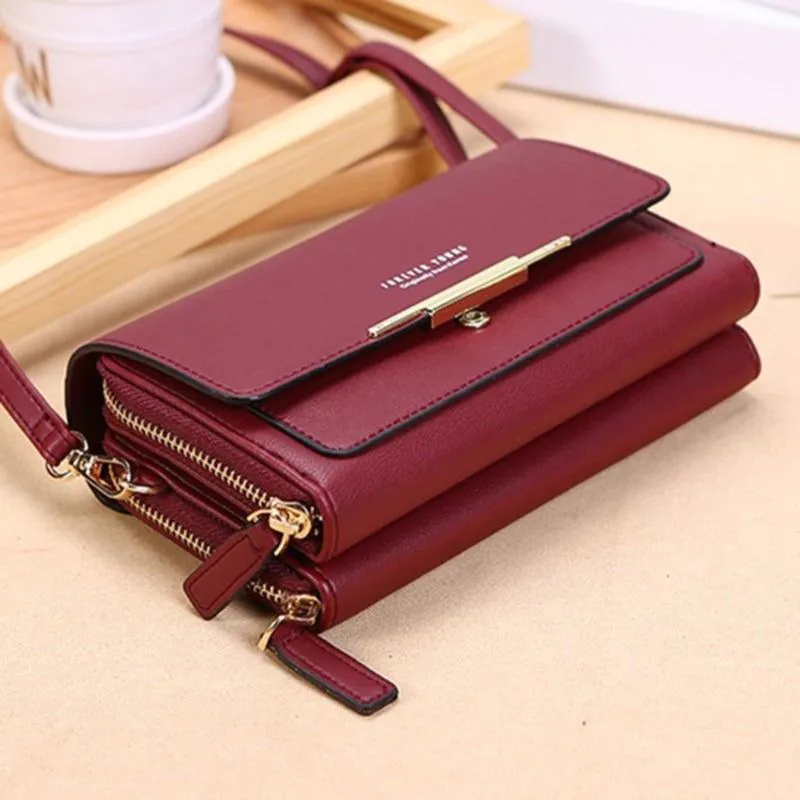 image-Korean Large Capacity PU Shoulder Bag - Claret Sequins Mid-length