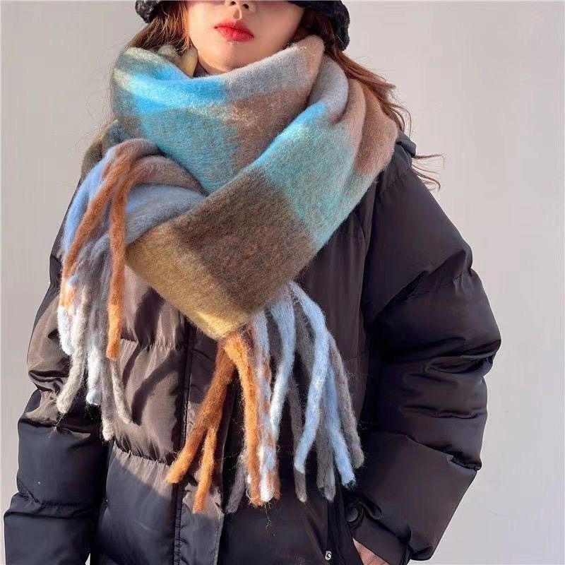 image-Jiayu Plaid Tassel Scarf - Imitation Cashmere 90" Winter