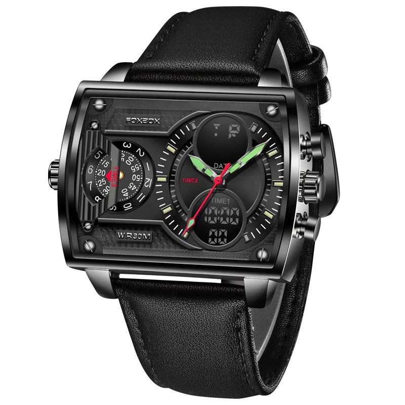 image-FOXBOX Quartz Watch Men 47mm Rectangle Mesh Silver