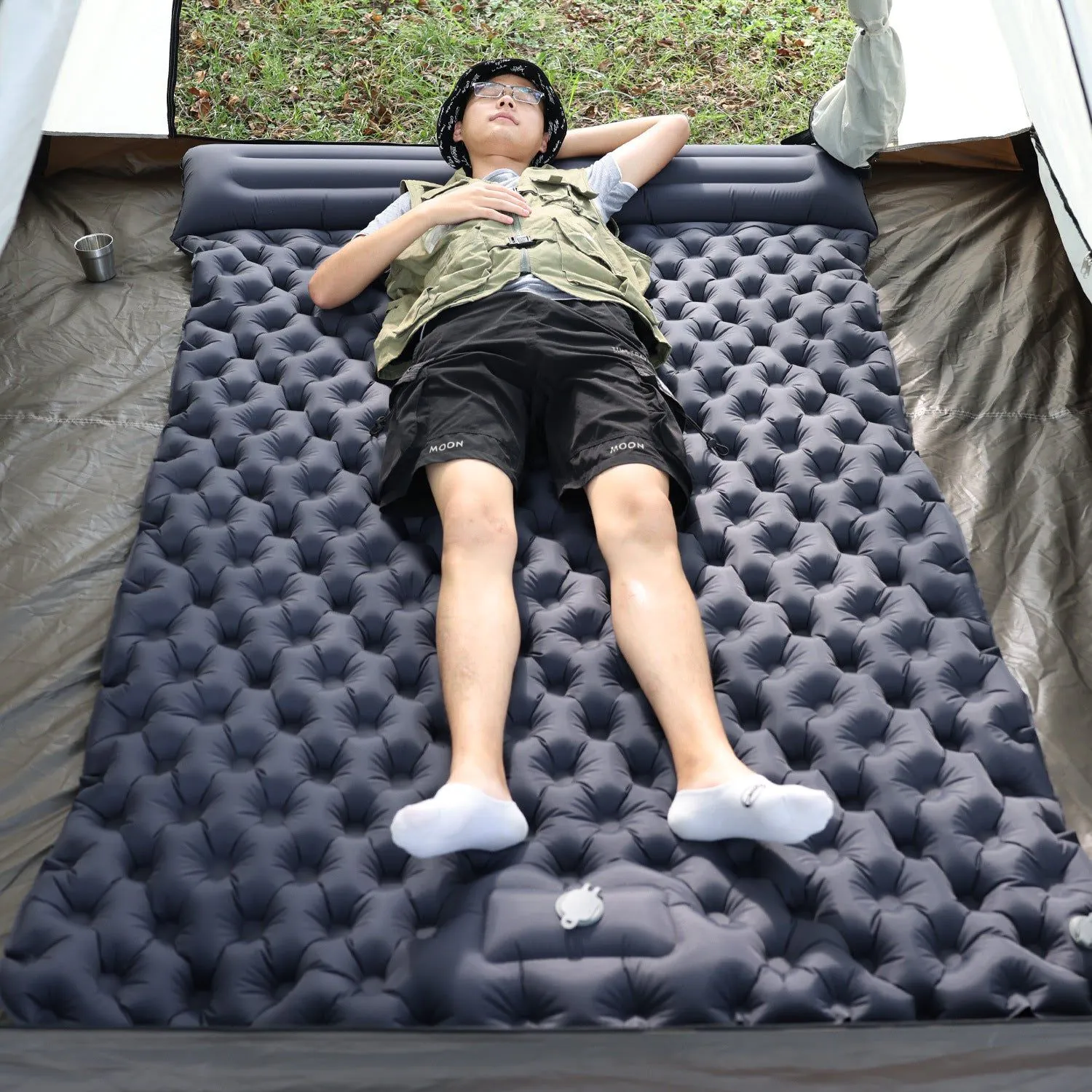 image-Double Inflatable Camping Sleeping Pad 200x120cm Nylon