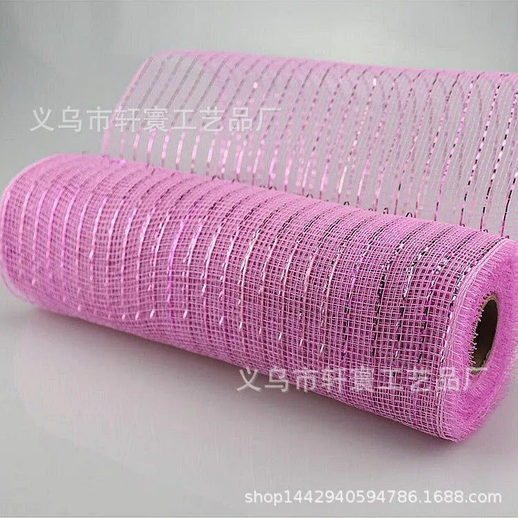 image-Christmas Wire Mesh Packaging - Red & White Strips 26cm x 10yds