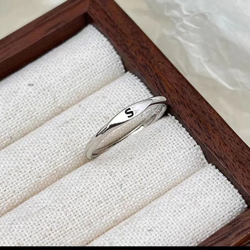 image-S925 Sterling Silver Letter Ring - Adjustable