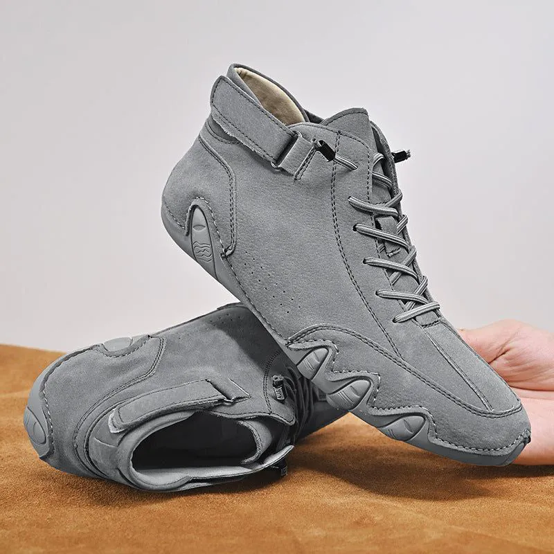 image-Men's Casual Slippers - Brown Cowhide Round Toe