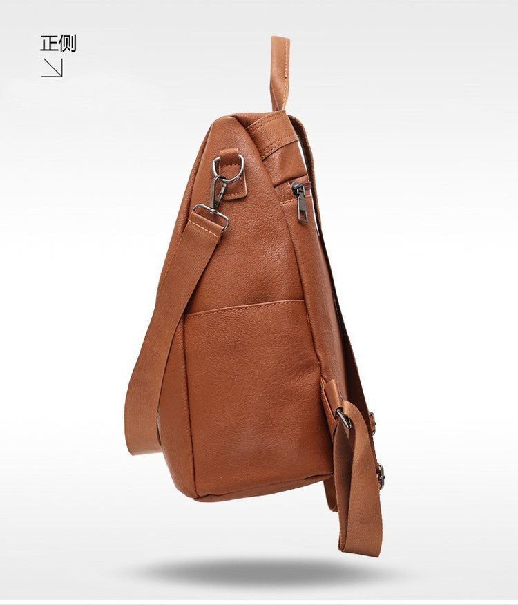 image-PU Backpack Women - Brown Solid Color Retro 