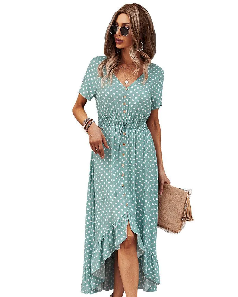 image-Polka Dot Swing Dress - Short Front Long Back