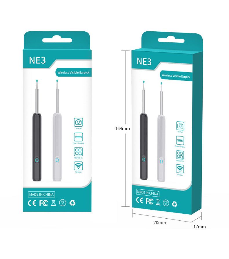 image-Ear Spoon Endoscope WiFi with LED Light - Black