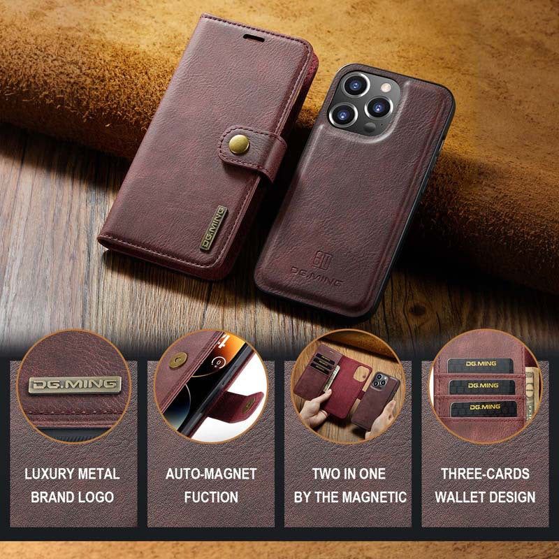 image-DASMTE 2-in-1 Leather Case for iPhone 14 Pro Max - Claret