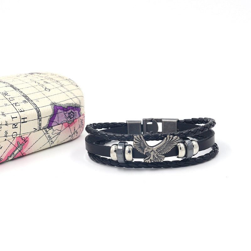 image-Eagle Wings Bracelet - Black Alloy Beaded Braided