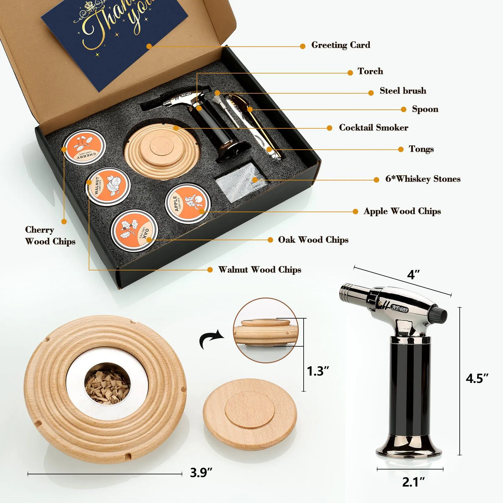 image-Cocktail Smoker Kit With Torch 4 Wood Chips