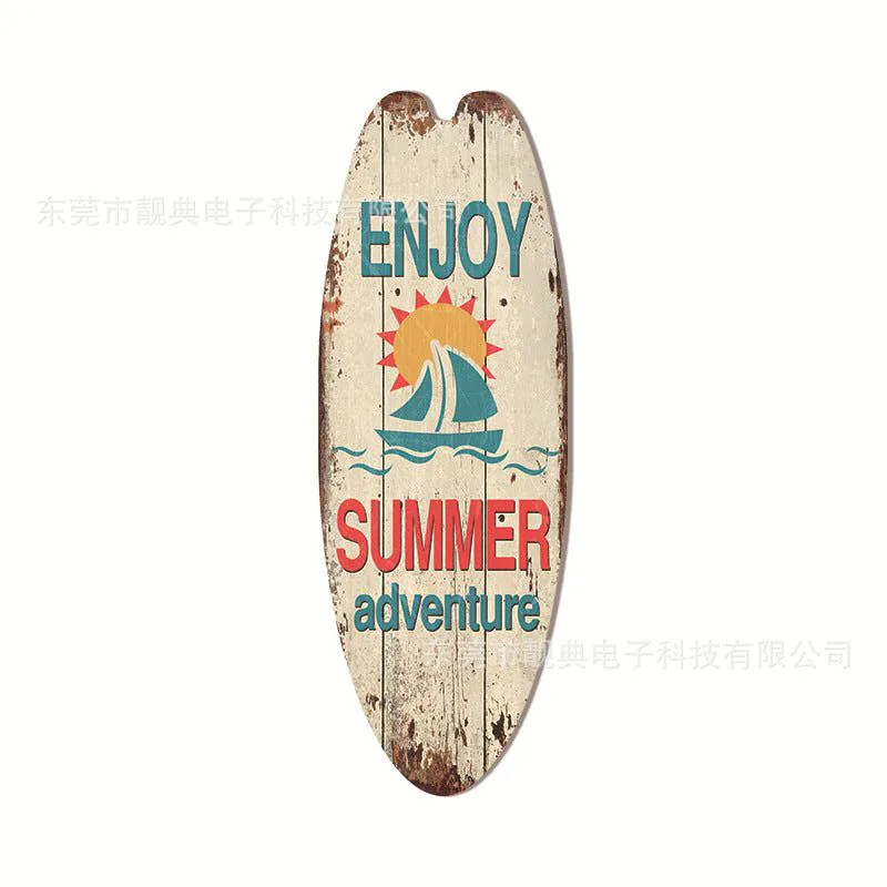 image-Wooden Surfboard Beach Sign - Retro Decor