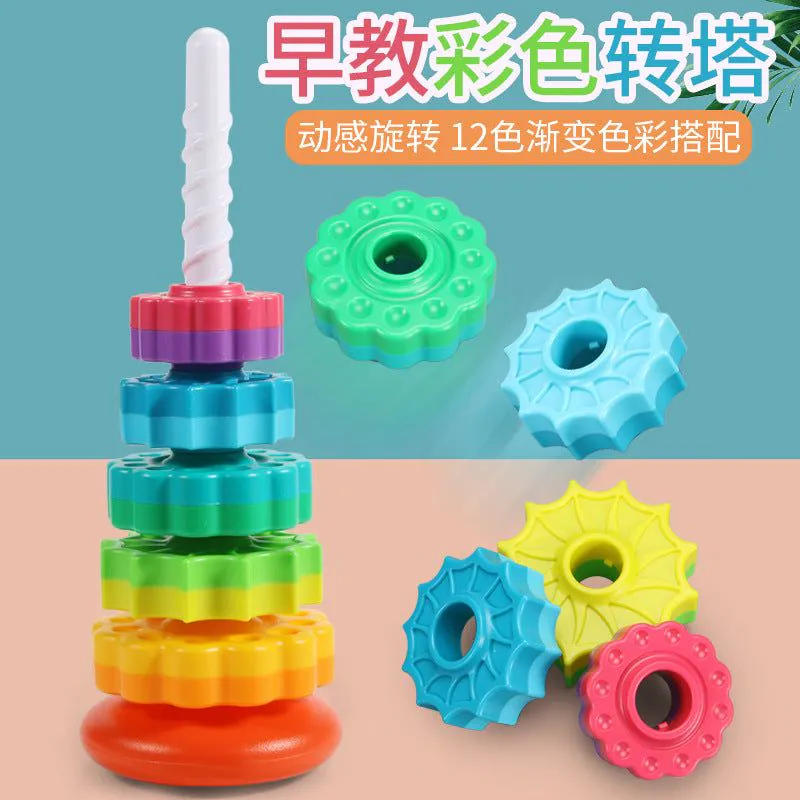image-Jufan Rainbow Stacking Ring Tower Baby Toy 