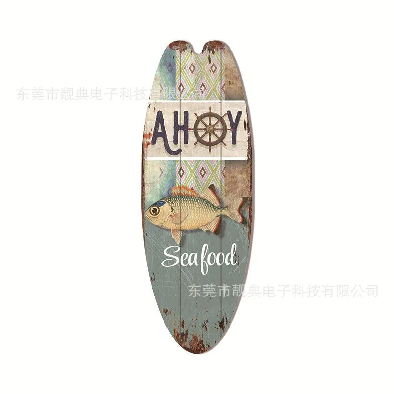 image-Wooden Surfboard Beach Sign - Retro Decor