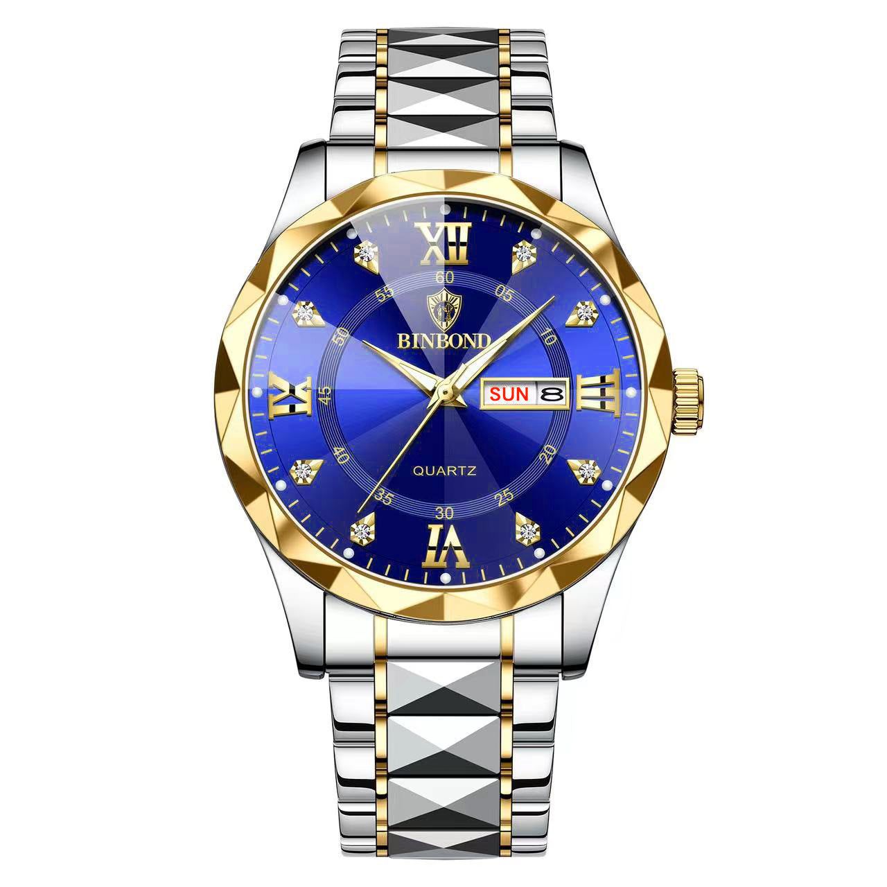 image-BINBOND Men's Quartz Watch - 43mm Waterproof Luminous
