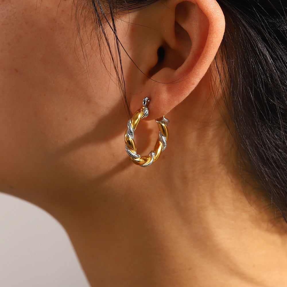 image-Geometric Stainless Steel Earrings - Gold Silver Plated