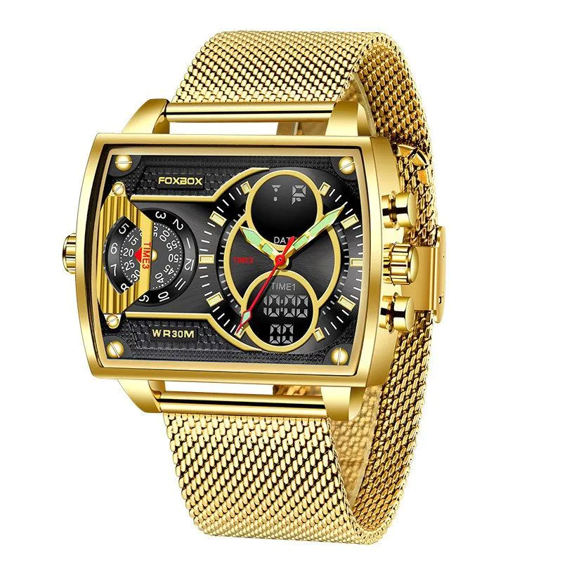 image-FOXBOX Quartz Watch Men 47mm Rectangle Mesh Silver
