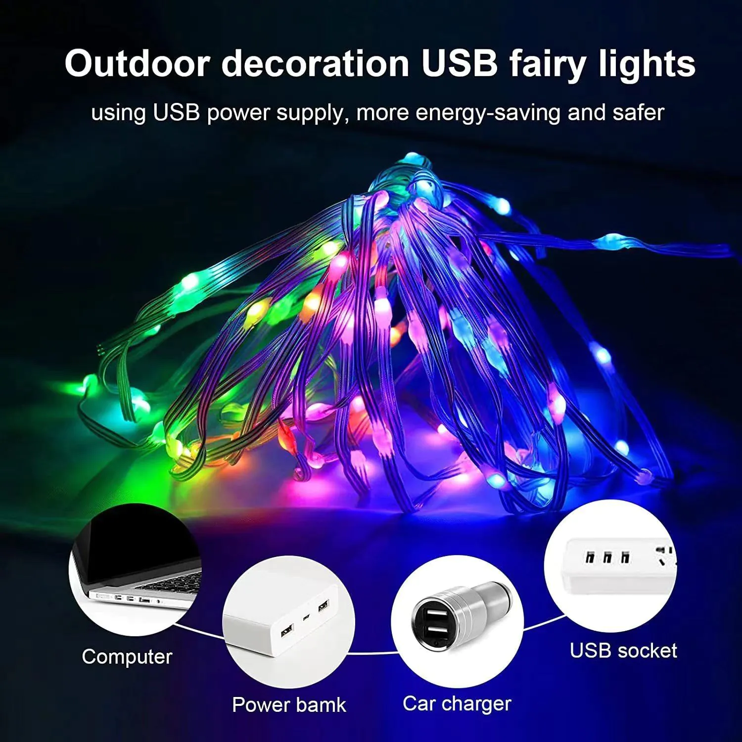 image-FX RGB Camping LED Light String - Bluetooth App Control, 100 LED, IP68