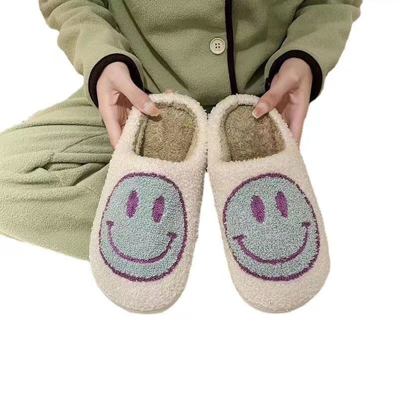 image-Plush Smiley Face Slippers - Lightning Blue Unisex