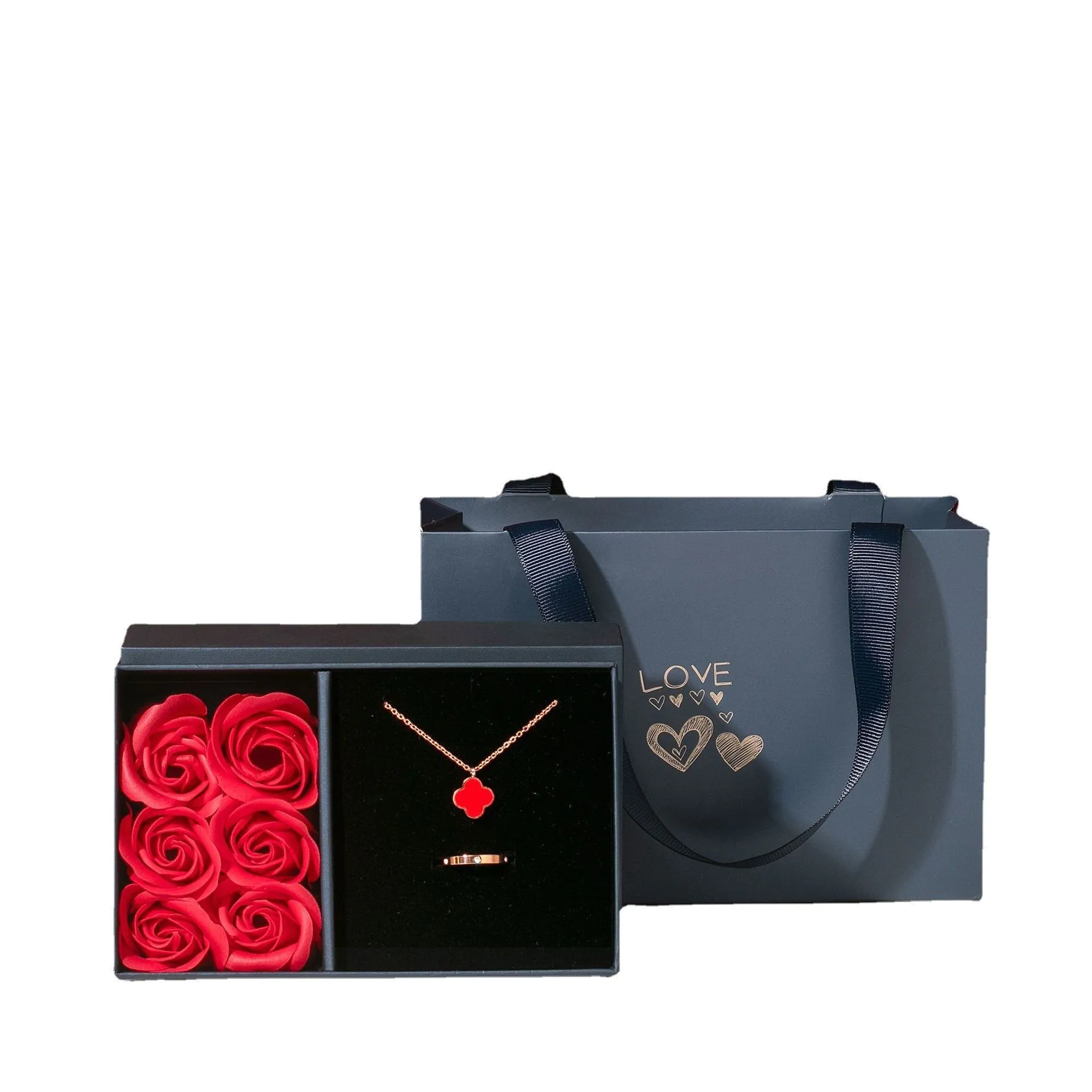 image-Spot Rose Gift Box - Open Window Design - Necklace Packaging