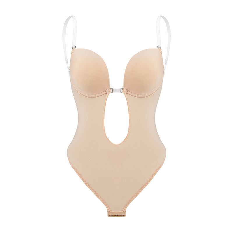 image-Shapewear Bodysuit - Deep V Backless Polyester Black