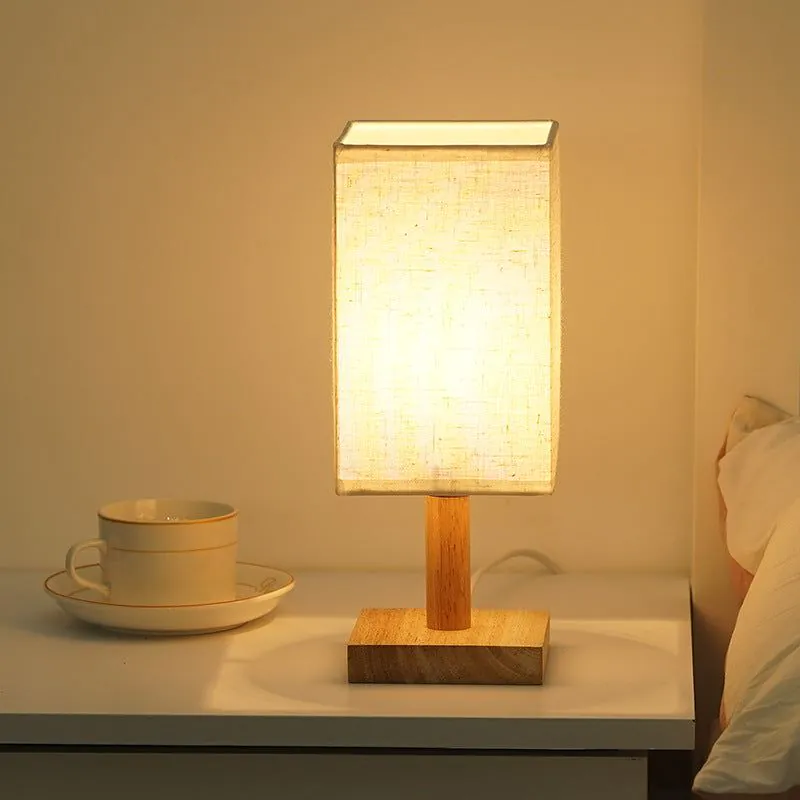 image-Nordic Solid Wood Table Lamp USB LED Remote Control
