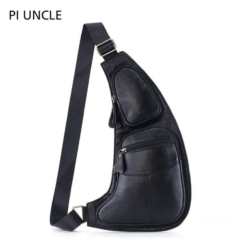 image-Uncle Pi Leather Chest Bag - Black Half Moon
