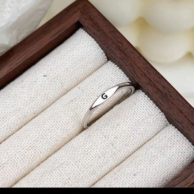 image-S925 Sterling Silver Letter Ring - Adjustable