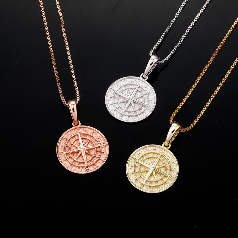 image-925 Silver Compass Pendant Necklace - Gold